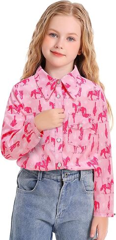 Girls Western Shirt Long Sleeve Collared Retro Button Down Shirts for Teen Cowboy Style Country Outfit in Saudi Arabia