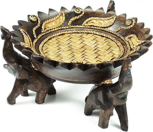 AeraVida 6 inches Triumphant Elephants Carved Rain Tree Wooden Bowl - Fair Trade Handicraft in Saudi Arabia