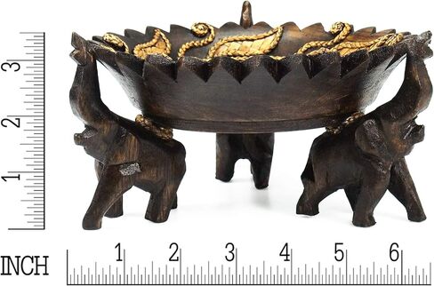 AeraVida 6 inches Triumphant Elephants Carved Rain Tree Wooden Bowl - Fair Trade Handicraft in Saudi Arabia