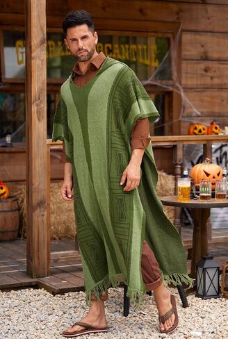 Arvilhill Men's Halloween Bruno Poncho Costume Cloak Green Hooded Cape (M-XL) in Saudi Arabia