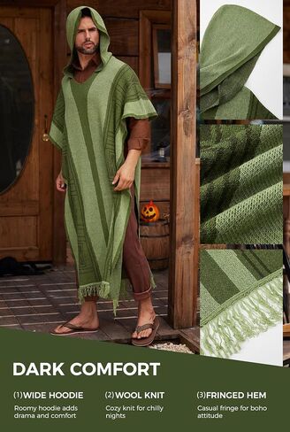 Arvilhill Men's Halloween Bruno Poncho Costume Cloak Green Hooded Cape (M-XL) in Saudi Arabia