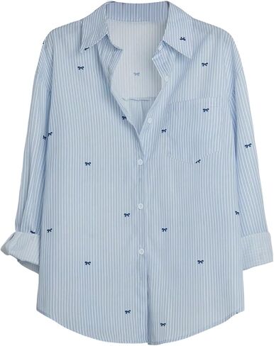 GORGLITTER Women's Bow Striped Button Up Blouse Dressy Casual Fall Long Sleeve Collared Business Casual Work Shirt Tops in Saudi Arabia