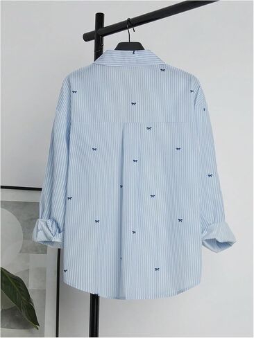 GORGLITTER Women's Bow Striped Button Up Blouse Dressy Casual Fall Long Sleeve Collared Business Casual Work Shirt Tops in Saudi Arabia