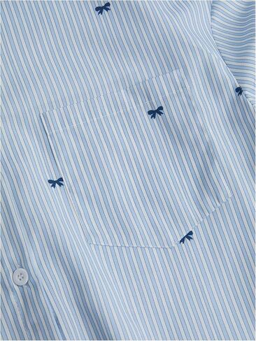GORGLITTER Women's Bow Striped Button Up Blouse Dressy Casual Fall Long Sleeve Collared Business Casual Work Shirt Tops in Saudi Arabia