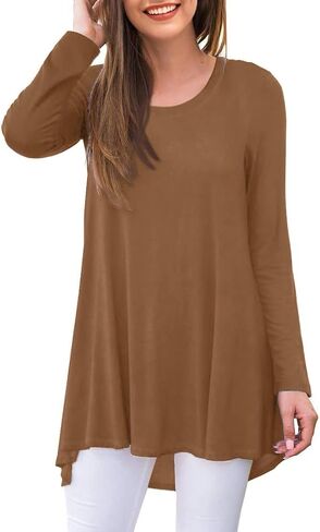 AWULIFFAN Women's Casual Round Neck Long Sleeve Loose Tunic T-Shirt Blouse Tops in Saudi Arabia