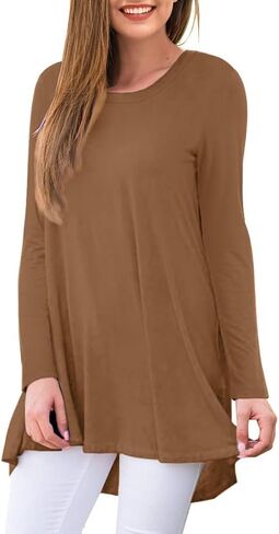 AWULIFFAN Women's Casual Round Neck Long Sleeve Loose Tunic T-Shirt Blouse Tops in Saudi Arabia