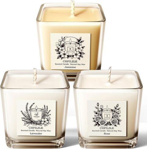Floral Scent Series: Lavender, Rose & Jasmine Candles - Anthropologie Style Aromatherapy Soy Wax Gifts for Women, 100% Natural, 60H Burn, Reusable Jar (3-Pack) in Saudi Arabia