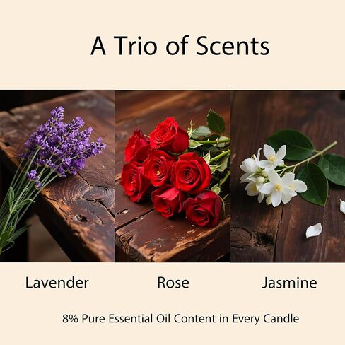 Floral Scent Series: Lavender, Rose & Jasmine Candles - Anthropologie Style Aromatherapy Soy Wax Gifts for Women, 100% Natural, 60H Burn, Reusable Jar (3-Pack) in Saudi Arabia