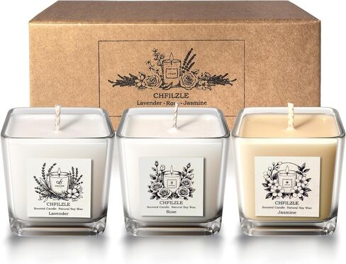 Floral Scent Series: Lavender, Rose & Jasmine Candles - Anthropologie Style Aromatherapy Soy Wax Gifts for Women, 100% Natural, 60H Burn, Reusable Jar (3-Pack) in Saudi Arabia