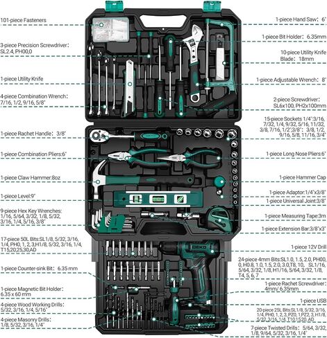 Pink Tool Kit Box Drill Set：DEKOPRO Home Mechanic Toolbox with 12V Power Cordless Drill Hand Repair Tools Sets Combo Kits Storage Organizer Drawer Case for Women in Kuwait
