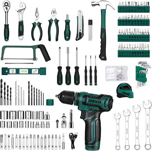 Pink Tool Kit Box Drill Set：DEKOPRO Home Mechanic Toolbox with 12V Power Cordless Drill Hand Repair Tools Sets Combo Kits Storage Organizer Drawer Case for Women in Kuwait