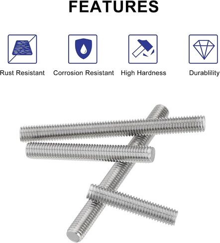 uxcell M6 x 25mm Fully Threaded 304 Stainless Steel Rod Bar Studs Silver Tone 50 Pcs in Saudi Arabia