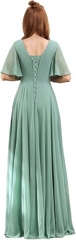 MRHUSH Junior Bridesmaid Dresses V-Neck Flutter Sleeve Flower Girl Dresses for Wedding Chiffon Formal Party Prom Gown A-Line in Saudi Arabia