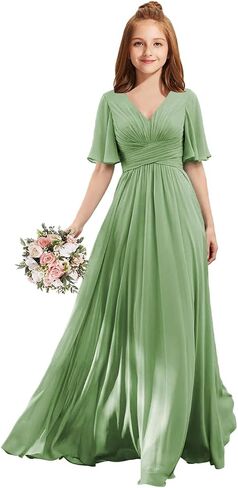 MRHUSH Junior Bridesmaid Dresses V-Neck Flutter Sleeve Flower Girl Dresses for Wedding Chiffon Formal Party Prom Gown A-Line in Saudi Arabia