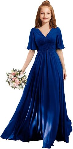 MRHUSH Junior Bridesmaid Dresses V-Neck Flutter Sleeve Flower Girl Dresses for Wedding Chiffon Formal Party Prom Gown A-Line in Saudi Arabia