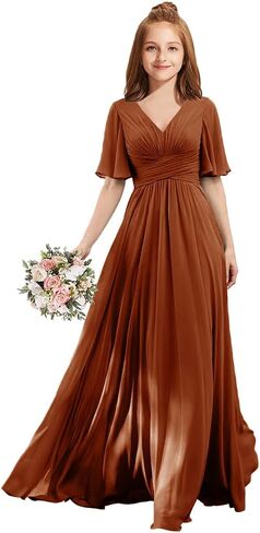 MRHUSH Junior Bridesmaid Dresses V-Neck Flutter Sleeve Flower Girl Dresses for Wedding Chiffon Formal Party Prom Gown A-Line in Saudi Arabia