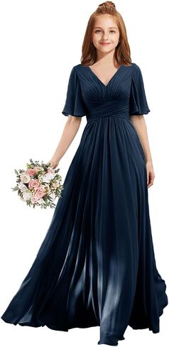 MRHUSH Junior Bridesmaid Dresses V-Neck Flutter Sleeve Flower Girl Dresses for Wedding Chiffon Formal Party Prom Gown A-Line in Saudi Arabia