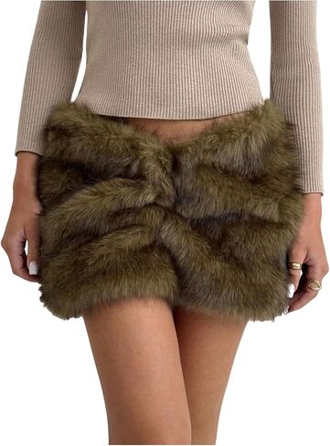 GORGLITTER Women's Y2k Fuzzy Bodycon Mini Skirt Fur Low Rise Pencil Short Skirts Clubwear in Saudi Arabia