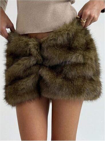 GORGLITTER Women's Y2k Fuzzy Bodycon Mini Skirt Fur Low Rise Pencil Short Skirts Clubwear in Saudi Arabia