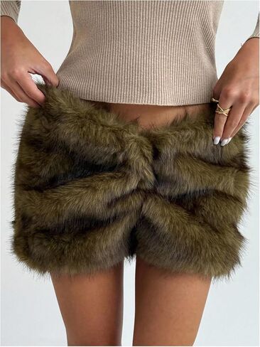 GORGLITTER Women's Y2k Fuzzy Bodycon Mini Skirt Fur Low Rise Pencil Short Skirts Clubwear in Saudi Arabia