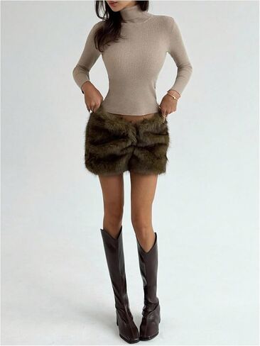 GORGLITTER Women's Y2k Fuzzy Bodycon Mini Skirt Fur Low Rise Pencil Short Skirts Clubwear in Saudi Arabia