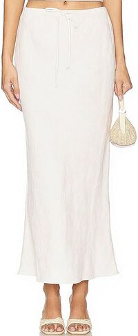 Linen Maxi Skirts with Lining Drawstring Flowy Flared Long Skirts for Women in Saudi Arabia