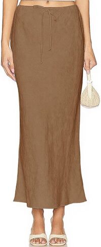 Linen Maxi Skirts with Lining Drawstring Flowy Flared Long Skirts for Women in Saudi Arabia