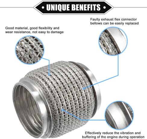 Car Exhaust Flexible Pipe, 76x102mm 2.99"x4.02" Exhaust Flex Connector Pipes Bellows Universal for Car Durable Stainless Steel Silver Tone in Saudi Arabia