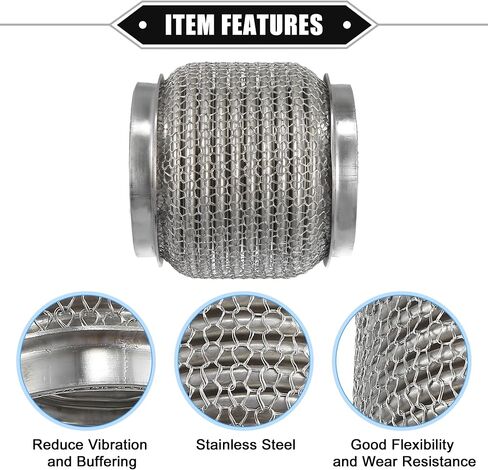 Car Exhaust Flexible Pipe, 76x102mm 2.99"x4.02" Exhaust Flex Connector Pipes Bellows Universal for Car Durable Stainless Steel Silver Tone in Saudi Arabia