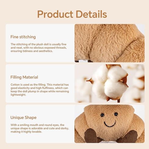 Amuseables Croissant Plush Toy - Soft Stuffed Croissant Gift, 14 inch Cute Food Stuffed Animals Pillow for Kids & Adults in Saudi Arabia