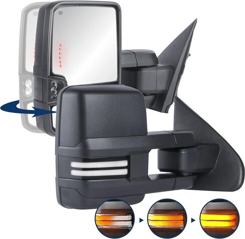 Power Folding Towing Mirrors Compatible for 2014-2018 Chevy Silverado GMC Sierra, Power Adjustment Heated Side mirror w/White DRL Sequential Turn Light (Chrome) in Saudi Arabia
