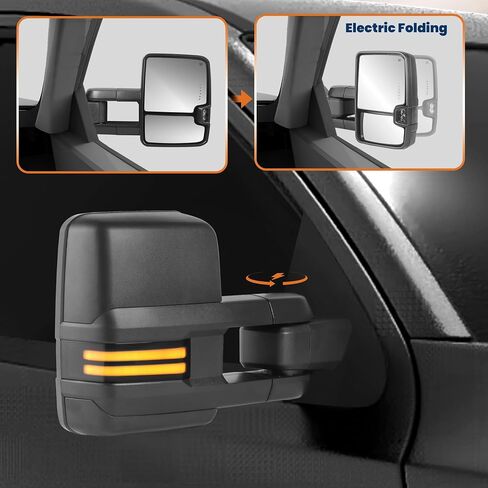 Power Folding Towing Mirrors Compatible for 2014-2018 Chevy Silverado GMC Sierra, Power Adjustment Heated Side mirror w/White DRL Sequential Turn Light (Chrome) in Saudi Arabia