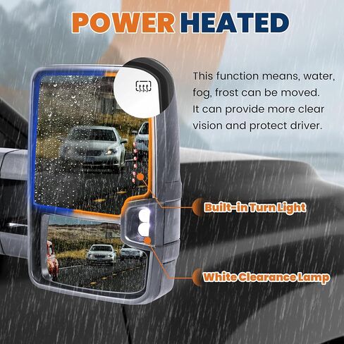 Power Folding Towing Mirrors Compatible for 2014-2018 Chevy Silverado GMC Sierra, Power Adjustment Heated Side mirror w/White DRL Sequential Turn Light (Chrome) in Saudi Arabia