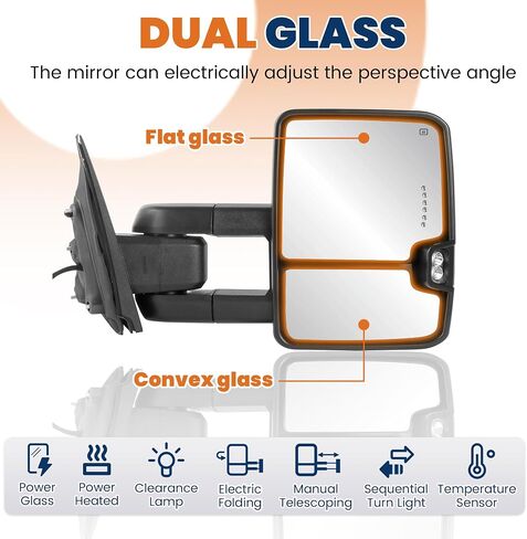 Power Folding Towing Mirrors Compatible for 2014-2018 Chevy Silverado GMC Sierra, Power Adjustment Heated Side mirror w/White DRL Sequential Turn Light (Chrome) in Saudi Arabia