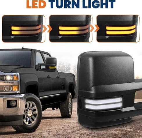 Power Folding Towing Mirrors Compatible for 2014-2018 Chevy Silverado GMC Sierra, Power Adjustment Heated Side mirror w/White DRL Sequential Turn Light (Chrome) in Saudi Arabia