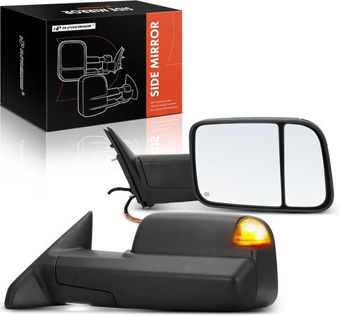 A-Premium Pair Towing Mirrors Compatible with Ram & Dodge Models, 1500 2500 3500, 2009 2010 2011 2012 2013 2014 2015 2016 - Manual Folding Flip Up - w/Power Glass Heated Turn Signal Puddle Light in Saudi Arabia