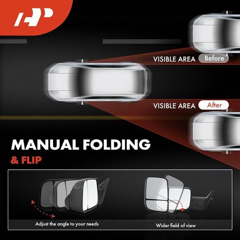 A-Premium Pair Towing Mirrors Compatible with Ram & Dodge Models, 1500 2500 3500, 2009 2010 2011 2012 2013 2014 2015 2016 - Manual Folding Flip Up - w/Power Glass Heated Turn Signal Puddle Light in Saudi Arabia