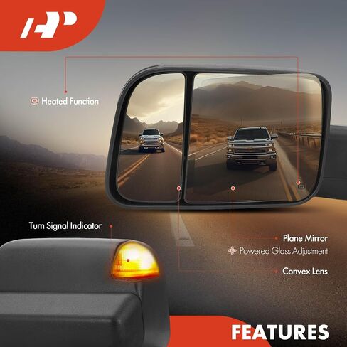 A-Premium Pair Towing Mirrors Compatible with Ram & Dodge Models, 1500 2500 3500, 2009 2010 2011 2012 2013 2014 2015 2016 - Manual Folding Flip Up - w/Power Glass Heated Turn Signal Puddle Light in Saudi Arabia