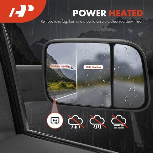 A-Premium Pair Towing Mirrors Compatible with Ram & Dodge Models, 1500 2500 3500, 2009 2010 2011 2012 2013 2014 2015 2016 - Manual Folding Flip Up - w/Power Glass Heated Turn Signal Puddle Light in Saudi Arabia