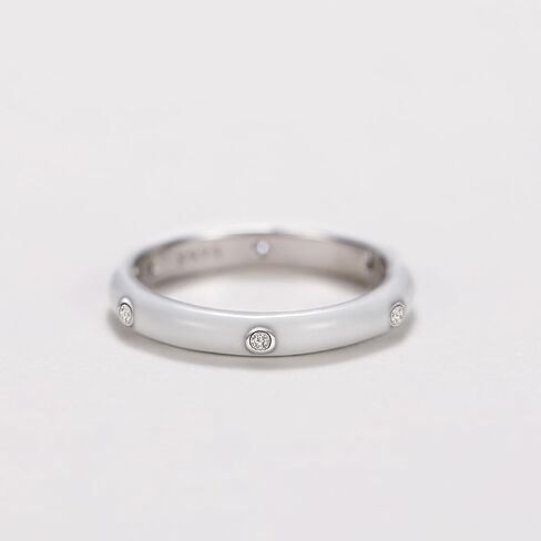 Stackable Enamel Ring 925 Sterling Silver Cubic Zirconia Rainbow Eternity Stacking Band Rings for Women 10 （White） in Saudi Arabia