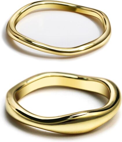 18K Gold Plated Rings for Women Non Tarnish Statement Chunky Stackable Rings Set Stacking Dainty Wave Knuckle Midi Thumb Pinky Ring Size 6-10 Christmas Stocking Stuffers Jewelry Gifts in Saudi Arabia