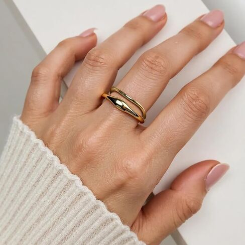 18K Gold Plated Rings for Women Non Tarnish Statement Chunky Stackable Rings Set Stacking Dainty Wave Knuckle Midi Thumb Pinky Ring Size 6-10 Christmas Stocking Stuffers Jewelry Gifts in Saudi Arabia