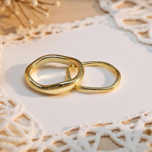 18K Gold Plated Rings for Women Non Tarnish Statement Chunky Stackable Rings Set Stacking Dainty Wave Knuckle Midi Thumb Pinky Ring Size 6-10 Christmas Stocking Stuffers Jewelry Gifts in Saudi Arabia