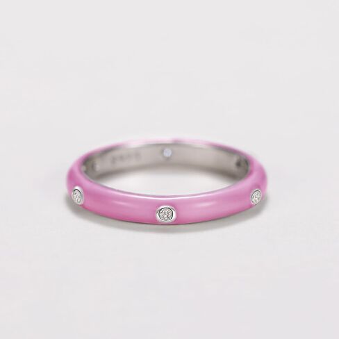 Stackable Enamel Ring 925 Sterling Silver Cubic Zirconia Rainbow Eternity Stacking Band Rings for Women 10 （White） in Saudi Arabia