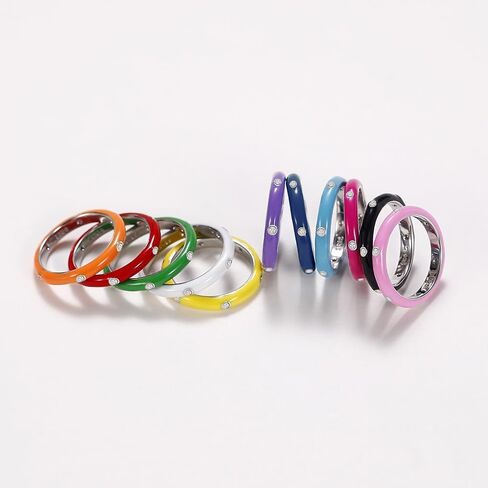 Stackable Enamel Ring 925 Sterling Silver Cubic Zirconia Rainbow Eternity Stacking Band Rings for Women 10 （White） in Saudi Arabia