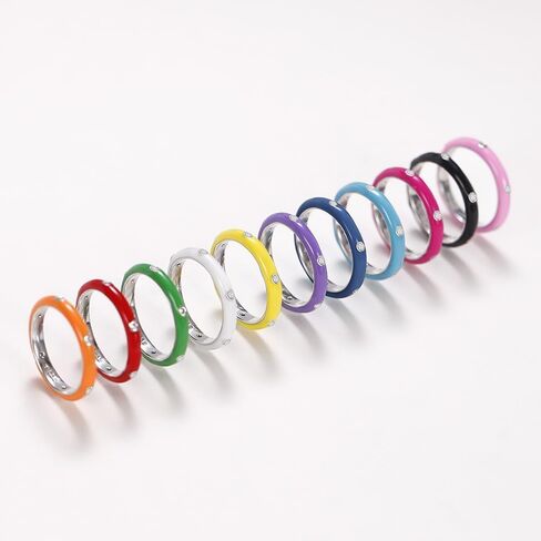 Stackable Enamel Ring 925 Sterling Silver Cubic Zirconia Rainbow Eternity Stacking Band Rings for Women 10 （White） in Saudi Arabia