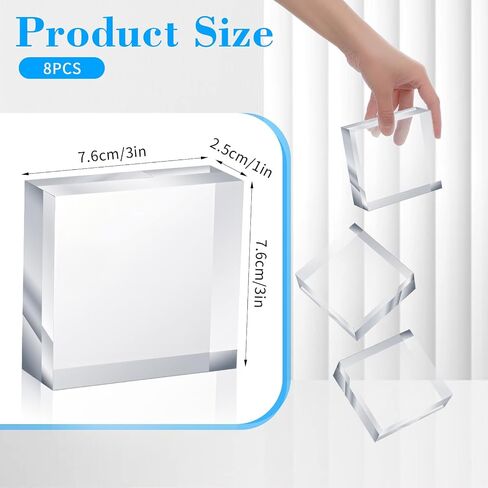 8 Pcs Acrylic Blocks for Display, 3"x 3"x 1" Clear Polished Solid Square Acrylic Bases Stand, Cubes Risers Jewelry Pedestal Trophy Stands for Ring Showcase Holder in Saudi Arabia