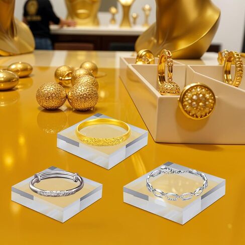 8 Pcs Acrylic Blocks for Display, 3"x 3"x 1" Clear Polished Solid Square Acrylic Bases Stand, Cubes Risers Jewelry Pedestal Trophy Stands for Ring Showcase Holder in Saudi Arabia