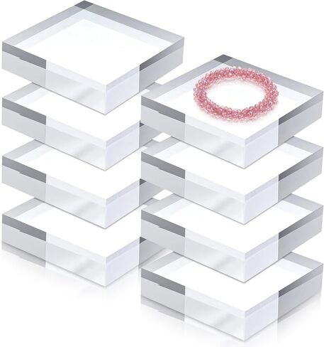 8 Pcs Acrylic Blocks for Display, 3"x 3"x 1" Clear Polished Solid Square Acrylic Bases Stand, Cubes Risers Jewelry Pedestal Trophy Stands for Ring Showcase Holder in Saudi Arabia