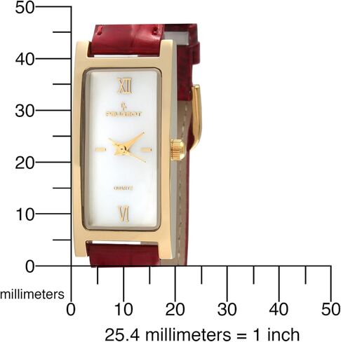 Peugeot Women's Slim 14K Gold Plated White Mother of Pearl Face Roman Numeral Brown Leather Thin Strap Dress Watch 3017BR in Kuwait
